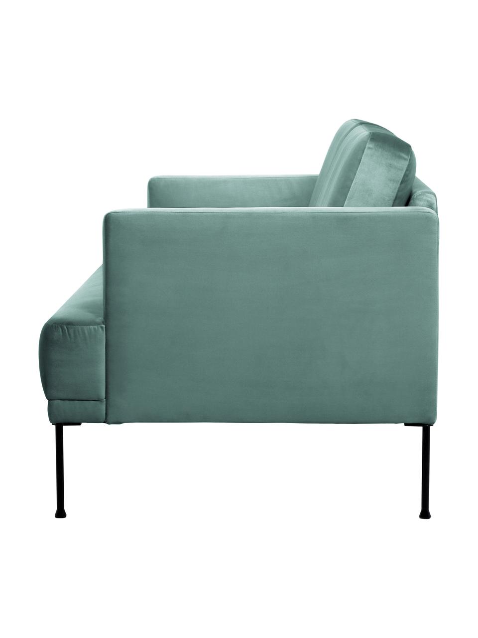 Sofa z aksamitu z metalowymi nogami Fluente (2-osobowa), Tapicerka: aksamit (wysokiej jakości, Stelaż: lite drewno sosnowe z cer, Nogi: metal malowany proszkowo, Jasnozielony aksamit, S 166 x G 85 cm