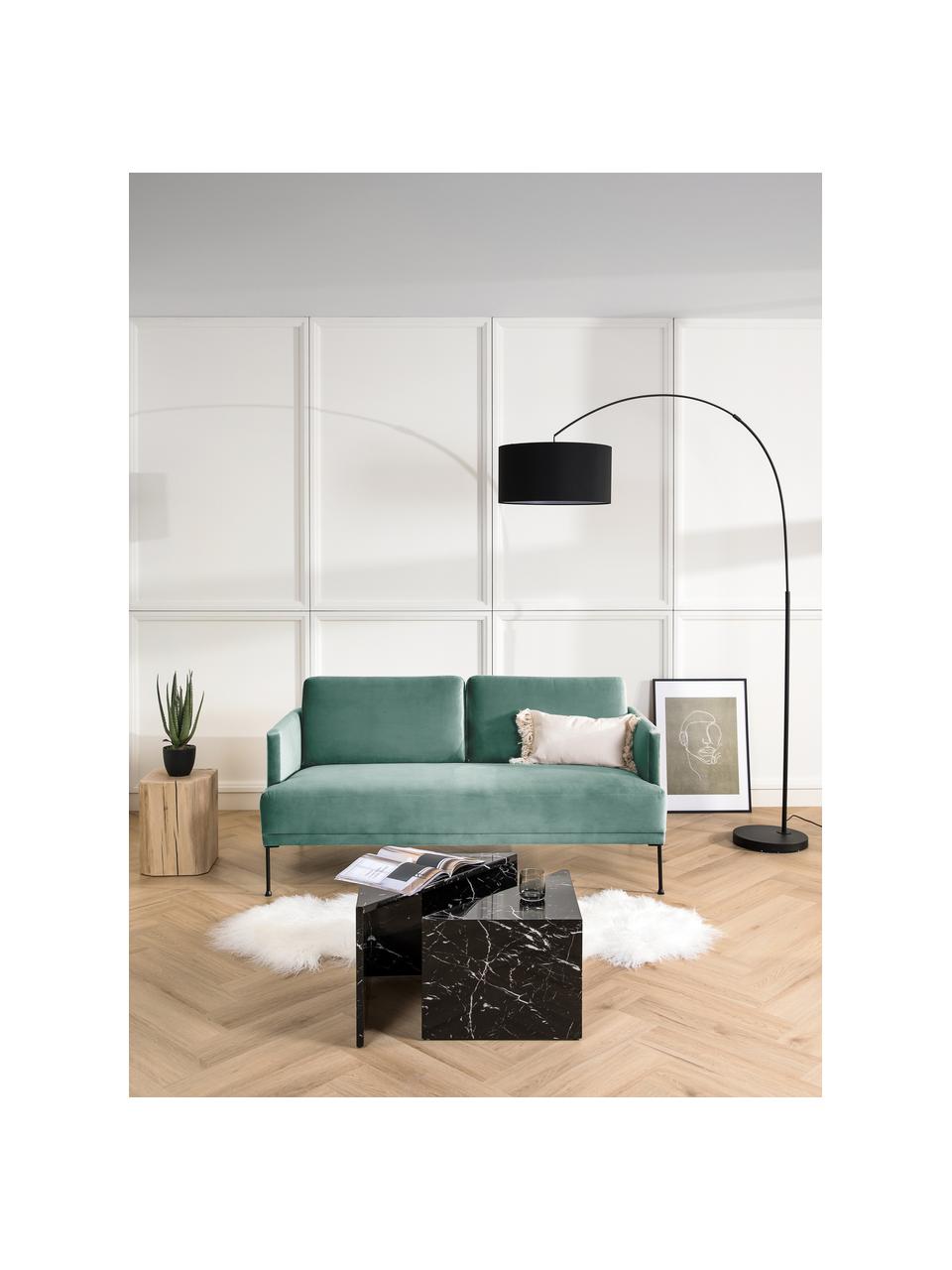 Zamatová pohovka s kovovými nohami Fluente (2-miestna), Zamatová svetlozelená, Š 166 x H 85 cm