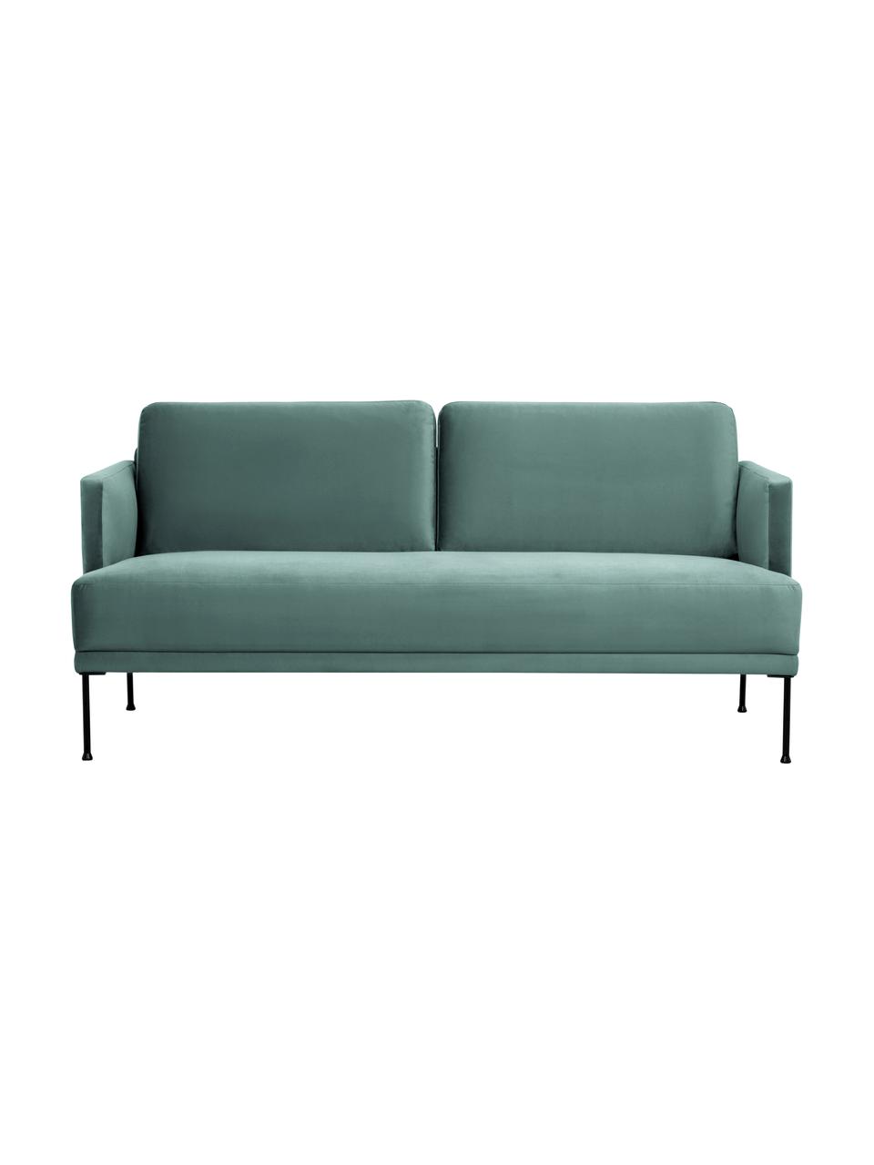 Divano 2 posti in velluto con piedini in metallo Fluente, Rivestimento: velluto (copertura in pol, Struttura: legno di pino massiccio, , Piedini: metallo verniciato a polv, Velluto verde chiaro, Larg. 166 x Prof. 85 cm