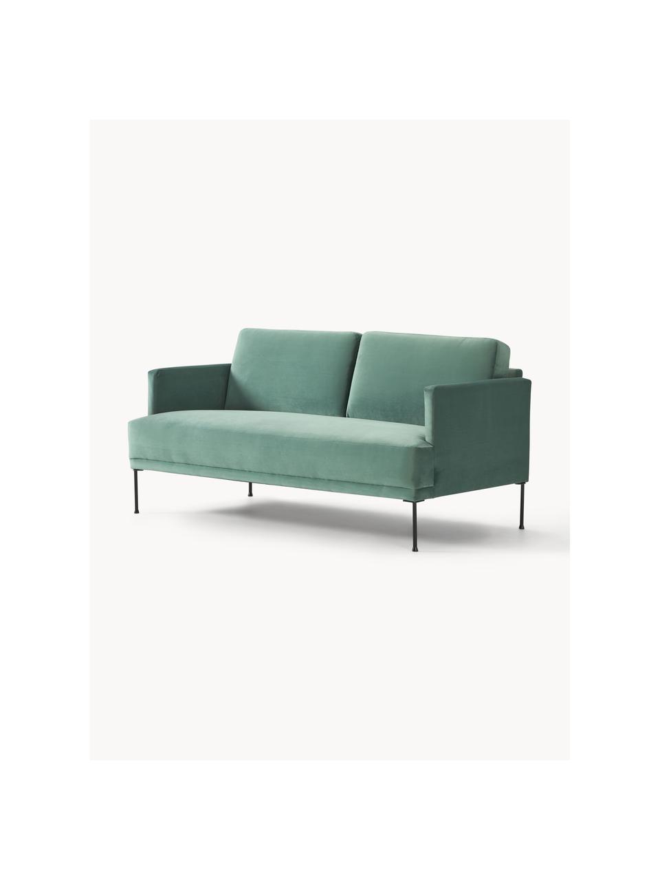 Samt-Sofa Fluente (2-Sitzer), Bezug: Samt (Hochwertiger Polyes, Gestell: Massives Kiefernholz, Füße: Metall, pulverbeschichtet, Samt Petrol, B 166 x T 85 cm