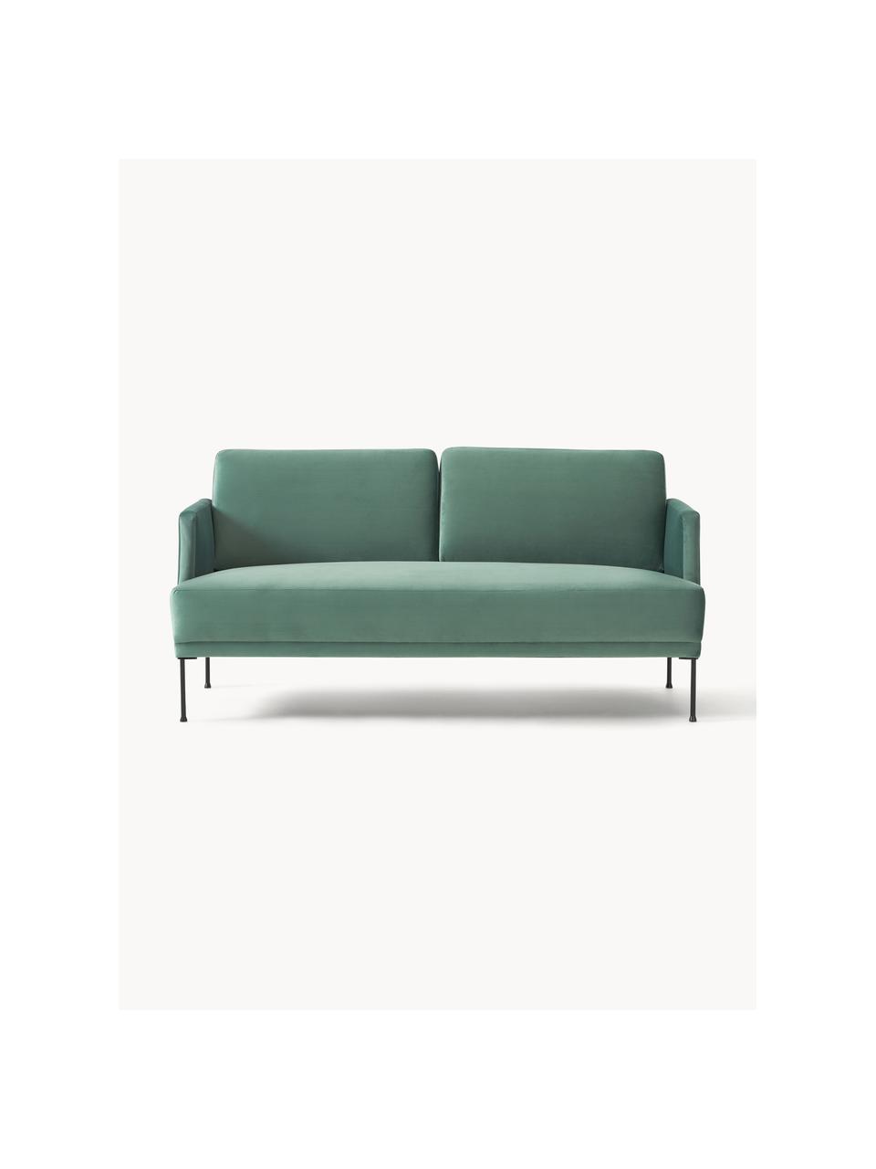Samt-Sofa Fluente (2-Sitzer), Bezug: Samt (Hochwertiger Polyes, Gestell: Massives Kiefernholz, Füße: Metall, pulverbeschichtet, Samt Petrol, B 166 x T 85 cm