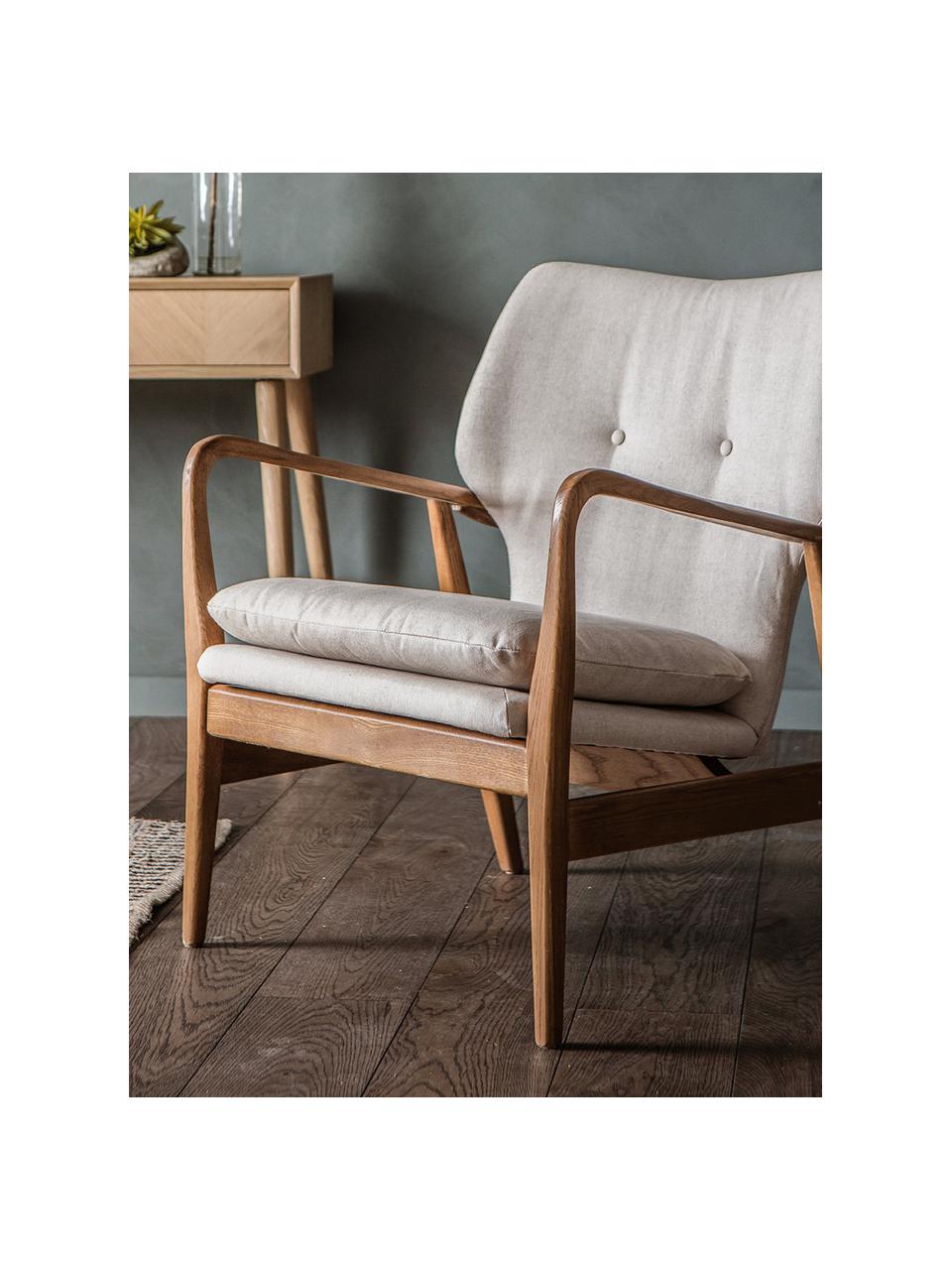 Loungefauteuil Jomlin van eikenhout, Bekleding: linnen, Frame: eikenhout, Beige, 70 x 60 cm