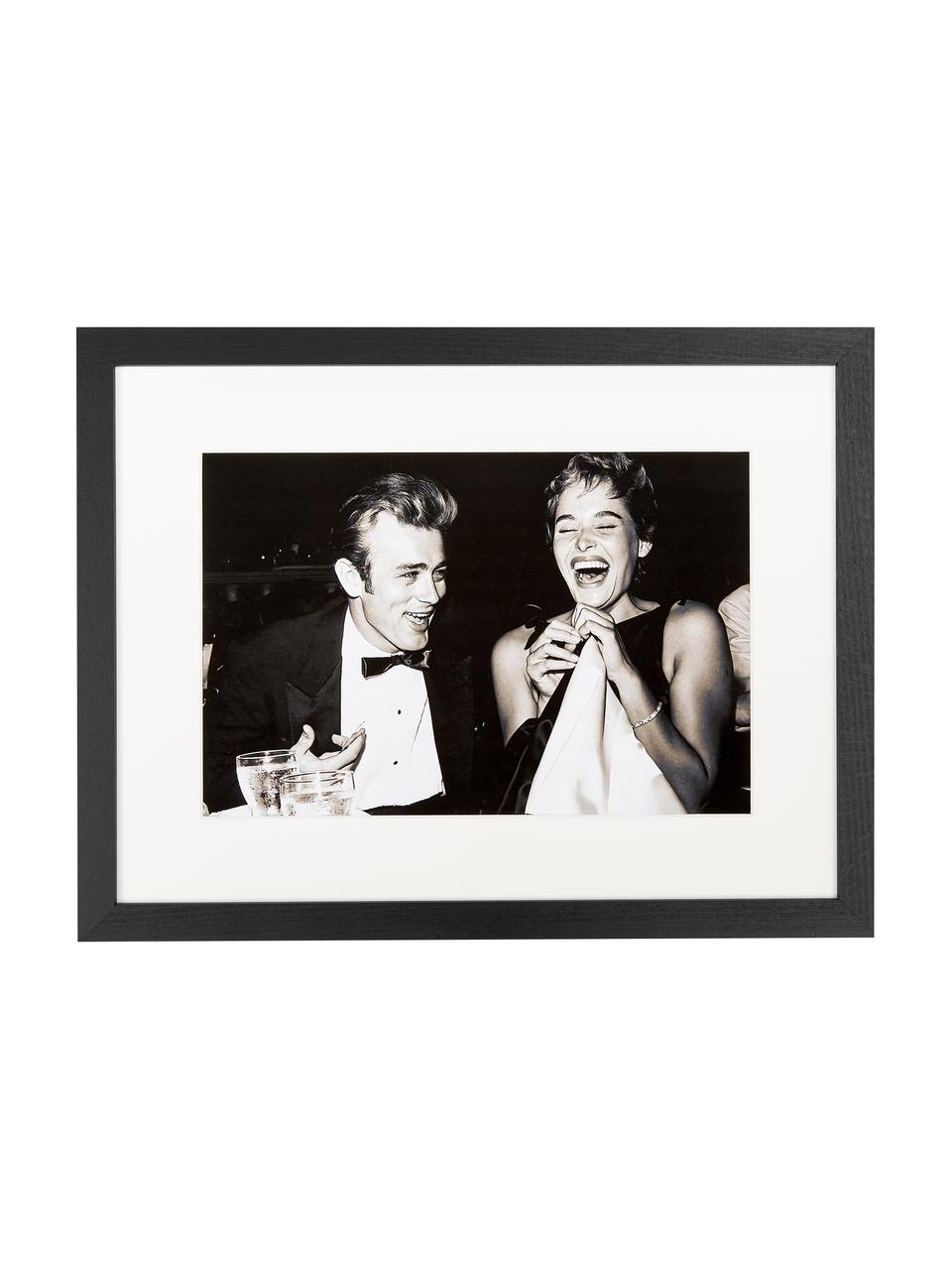 Oprawiony druk cyfrowy Ursula Andress i James Dean, 1955 Oscars, Stelaż: lakierowane drewno bukowe, Druk: sepia Stelaż: czarny, S 43 x W 33 cm