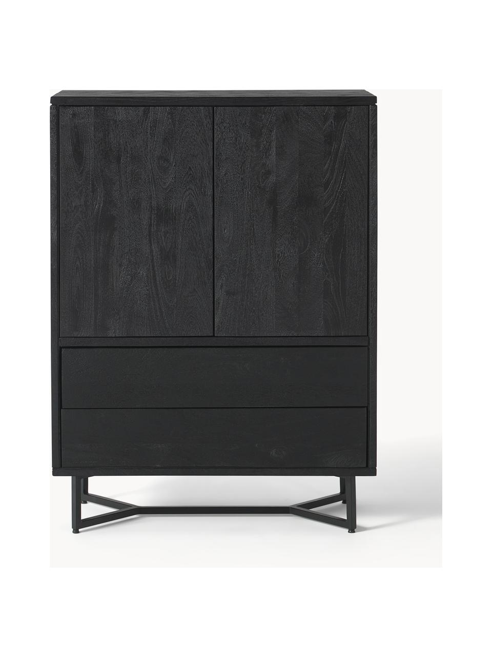 Highboard Luca van mangohout, Poten: gepoedercoat metaal, Mangohout, zwart gelakt, B 90 x H 120 cm