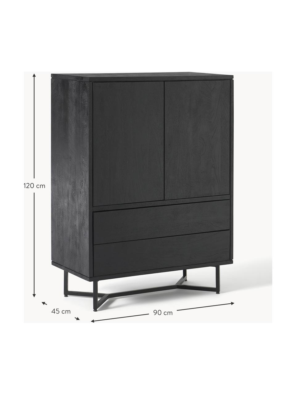 Rangement en manguier massif Luca, Manguier, laque noire, larg. 90 x haut. 120 cm