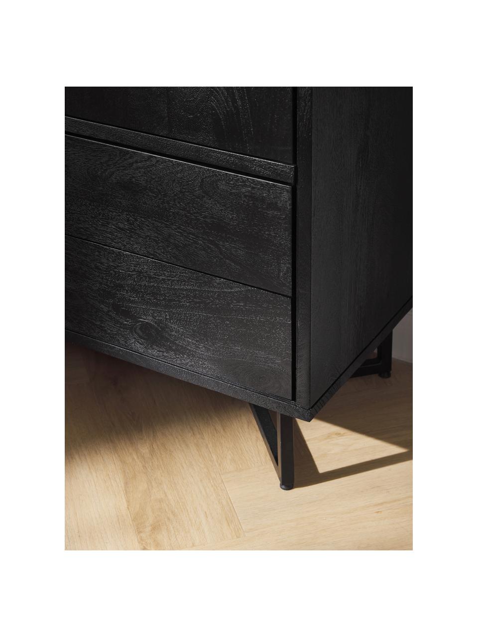 Credenza in legno di mango Luca, Piedini: metallo verniciato a polv, Legno di mango laccato nero, Larg. 90 x Alt. 120 cm