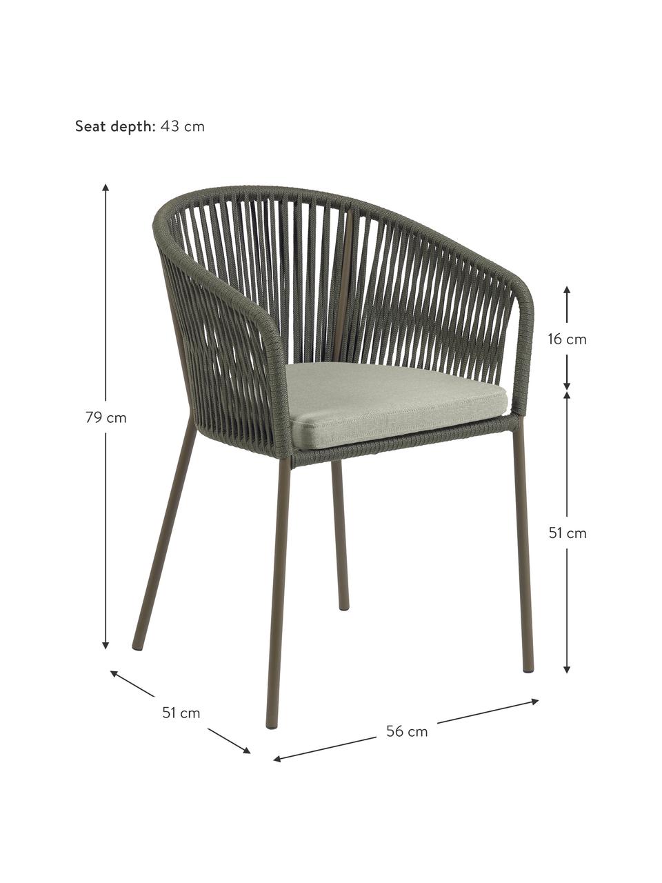 Krzesło ogrodowe Yanet, Stelaż: metal ocynkowany i lakier, Tapicerka: poliester, Zielony, S 56 x G 51 cm