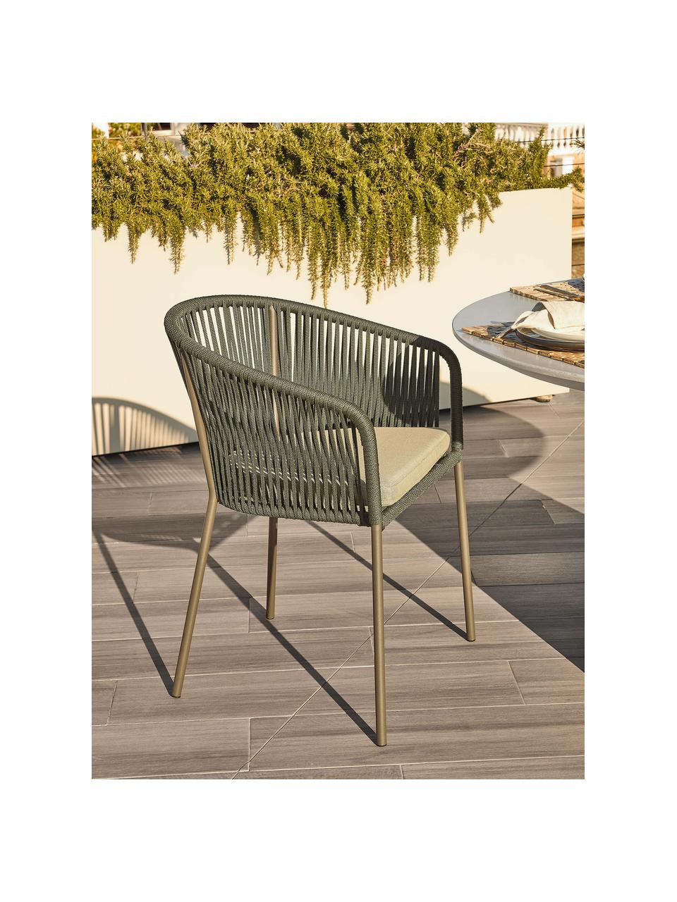 Sedia da giardino Yanet, Rivestimento: 100% poliestere, Struttura: metallo zincato, Tessuto beige, verde scuro, Larg. 56 x Prof. 55 cm