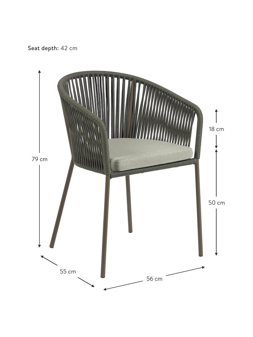 Sedia da giardino Yanet, Rivestimento: 100% poliestere, Struttura: metallo zincato, Tessuto beige, verde scuro, Larg. 56 x Prof. 55 cm