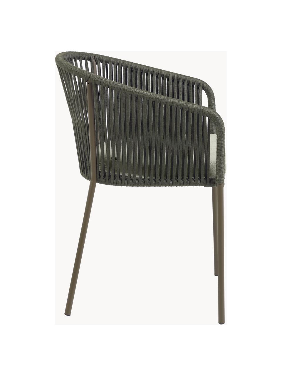 Krzesło ogrodowe Yanet, Tapicerka: 100% poliester, Stelaż: metal ocynkowany, Jasnobeżowa tkanina, oliwkowy zielony, S 56 x G 55 cm
