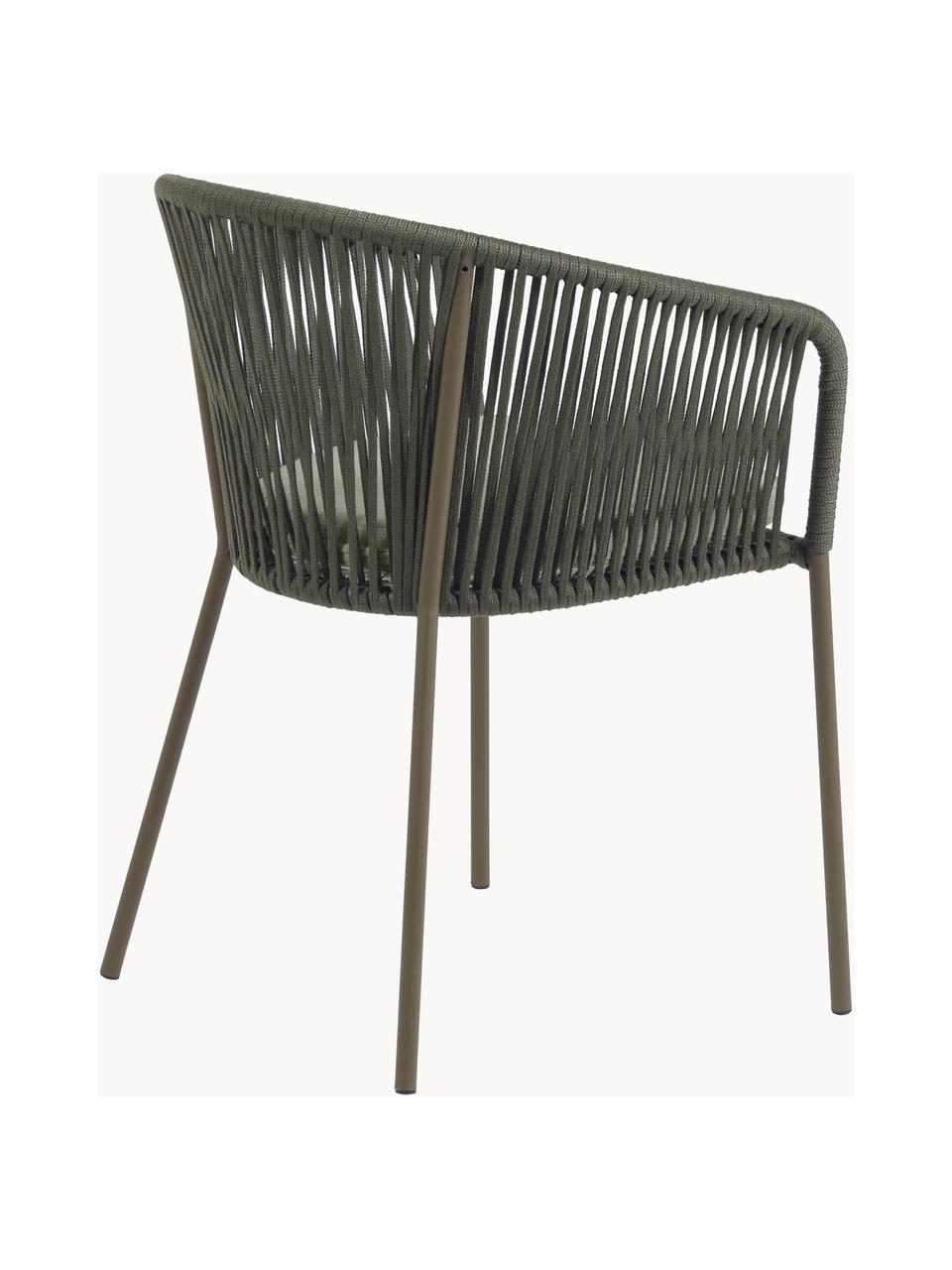 Krzesło ogrodowe Yanet, Tapicerka: 100% poliester, Stelaż: metal ocynkowany, Jasnobeżowa tkanina, oliwkowy zielony, S 56 x G 55 cm