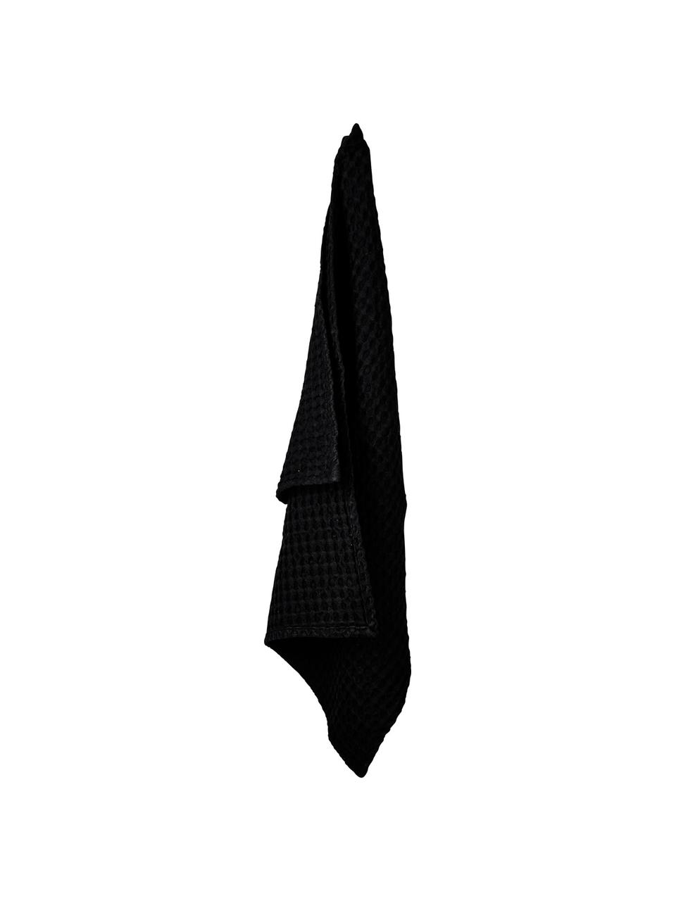 Utěrka se strukturou vafle Wanda, 2 ks, Organická bavlna, Černá, Š 50 cm, D 70 cm