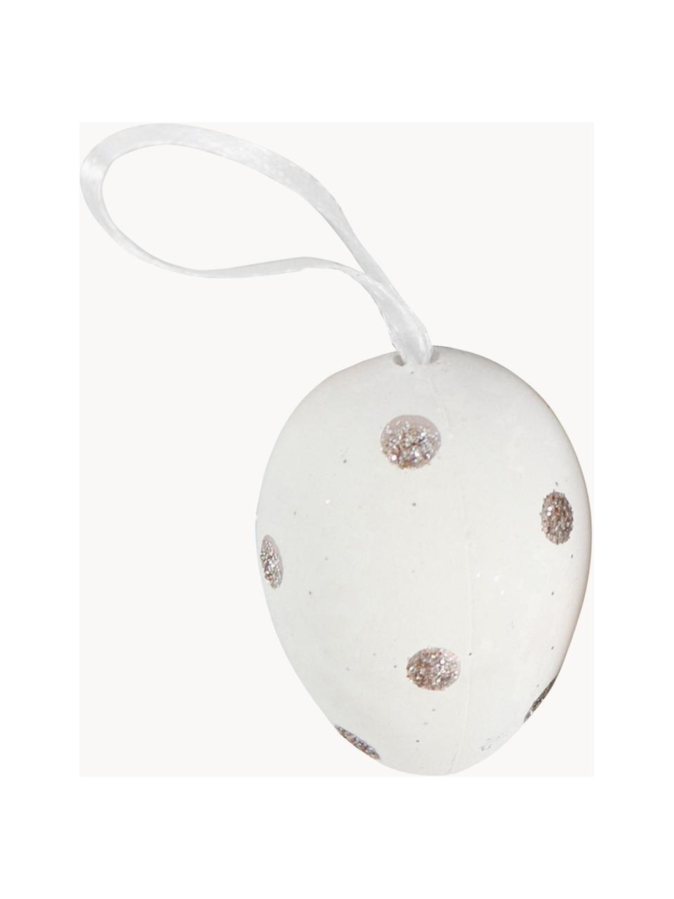 Komplet dekoracji wiszących Ostereier Happy Easter, 6 elem., Tworzywo sztuczne, Brzoskwiniowy, biały, odcienie srebrnego, Ø 3 x W 4 cm