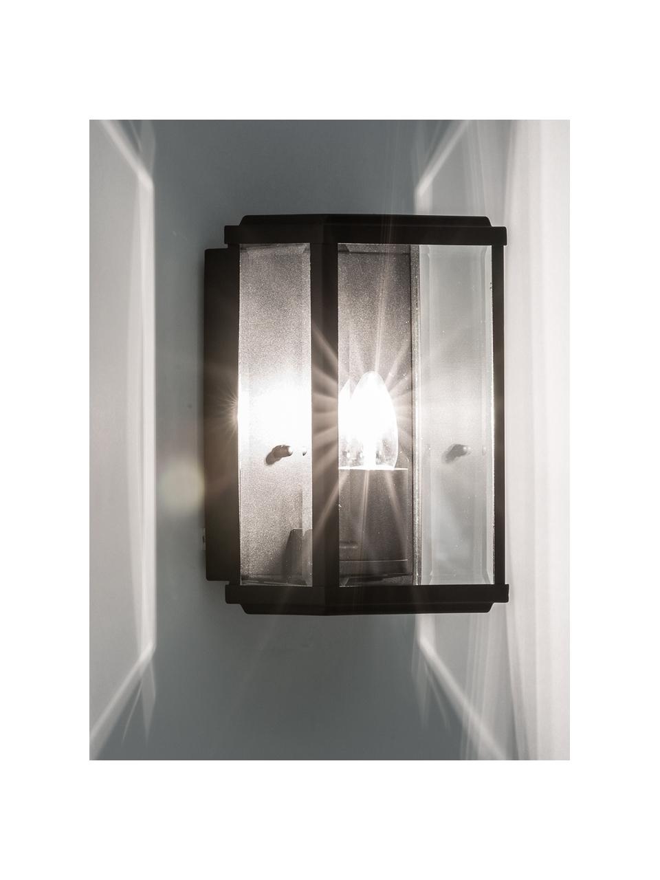 Vonkajšia nástenná lampa so skleneným tienidlom Wally, Čierna, priehľadná, Š 16 x V 25 cm