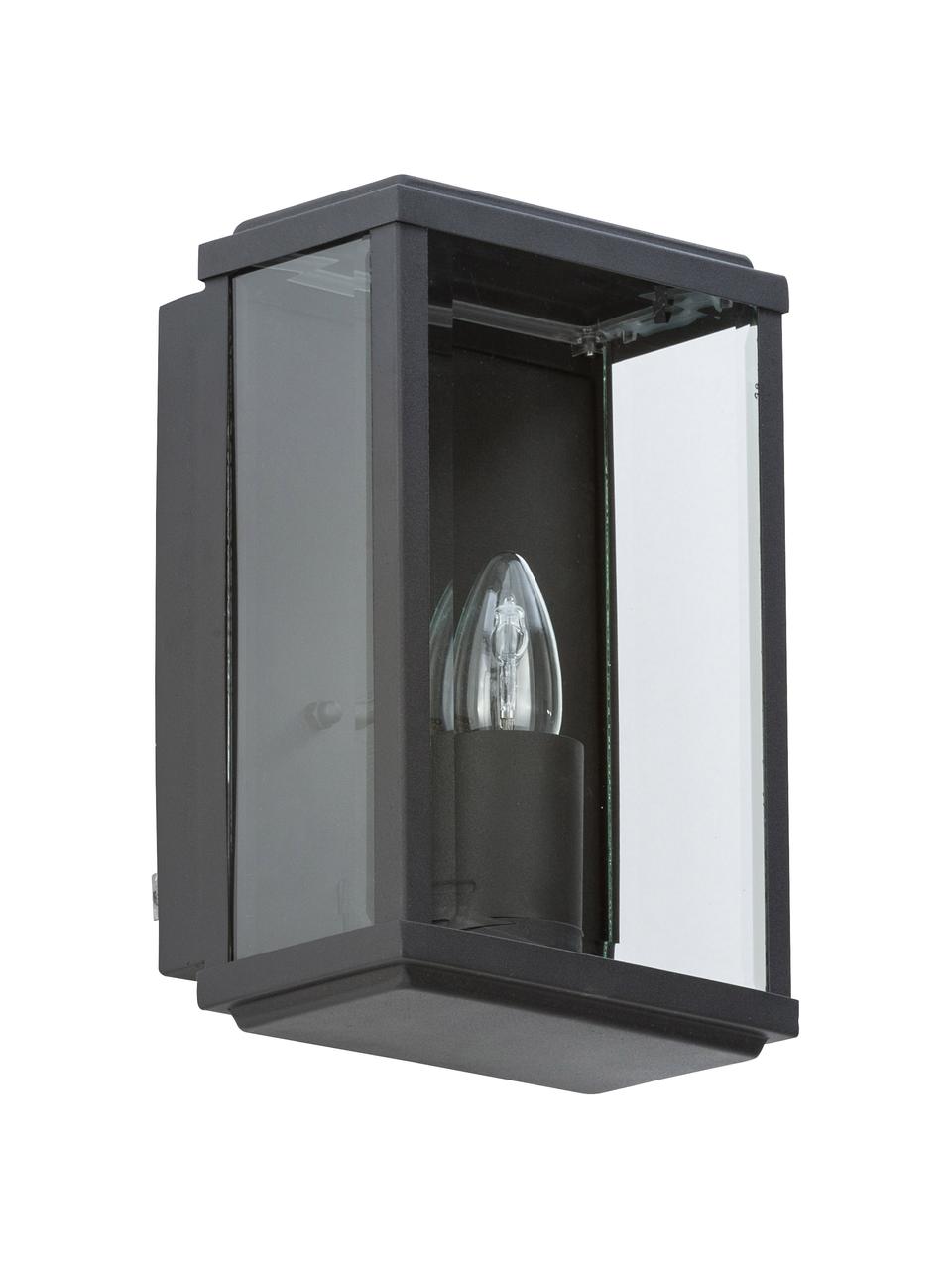 Aplique de vidrio para exterior Wally, Estructura: acero inoxidable con pint, Pantalla: vidrio, Negro, transparente, An 16 x Al 25 cm