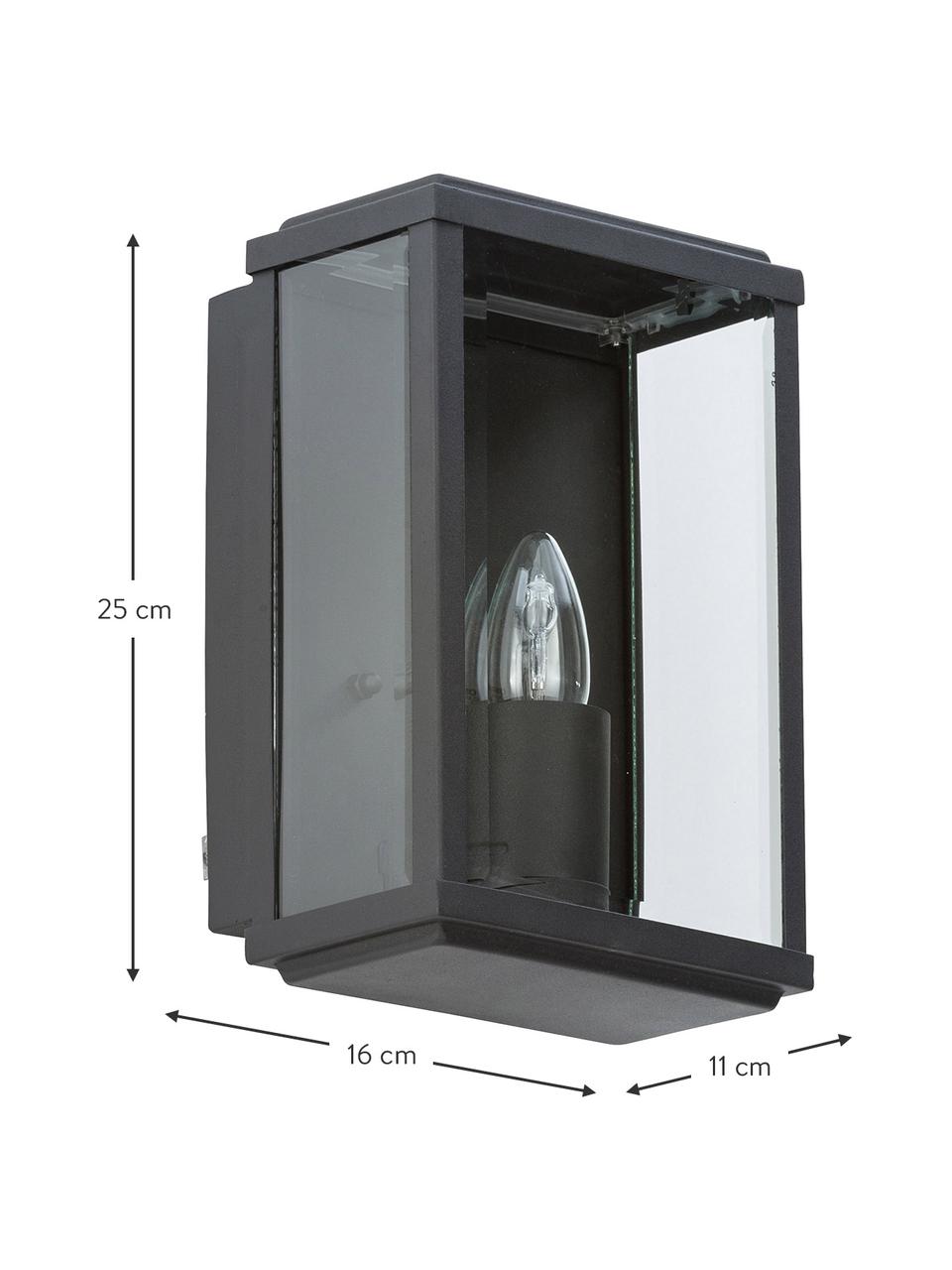 Venkovní nástěnné svítidlo se skleněným stínidlem Wally, Černá, transparentní, Š 16 cm, V 25 cm