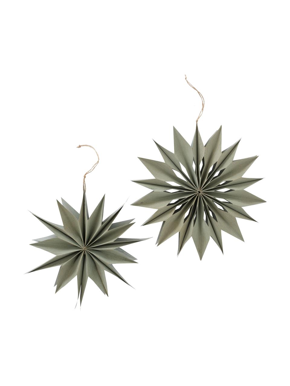 Adornos navideños artesanales Kassia, 2 uds., Papel reciclado, Verde salvia, Ø 55 cm