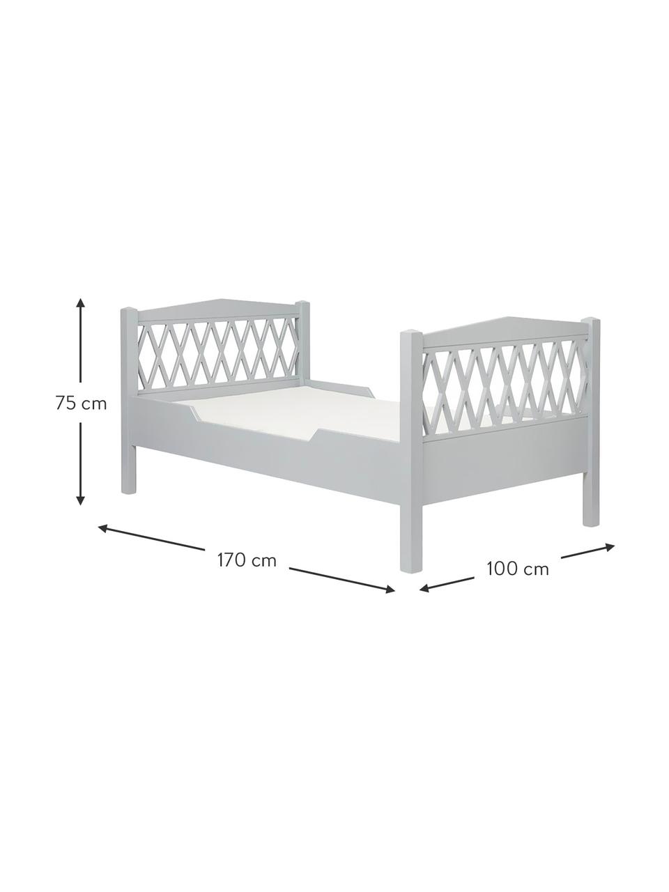 Cama infantil de madera gris para niños Harlequin, Madera de pino, tablero de fibras de densidad media (MDF), pintado con pintura libre de COV, Gris, An 100 x L 170 cm