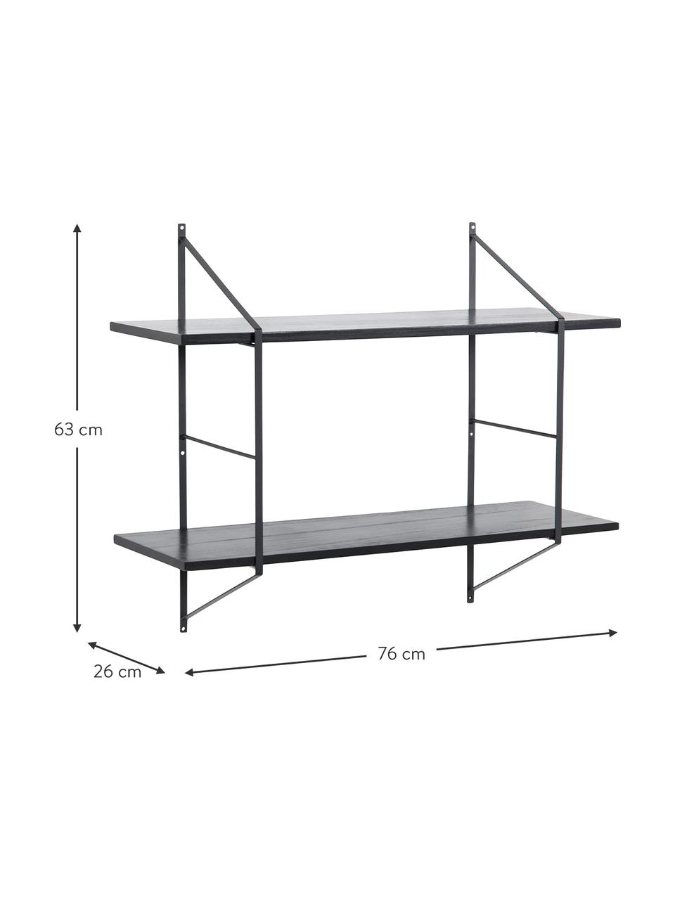 Ripiano a muro in legno e metallo nero Belfast, Struttura: metallo verniciato a polv, Mensole: legno di paulownia, tinto, Nero, Larg. 76 x Alt. 63 cm