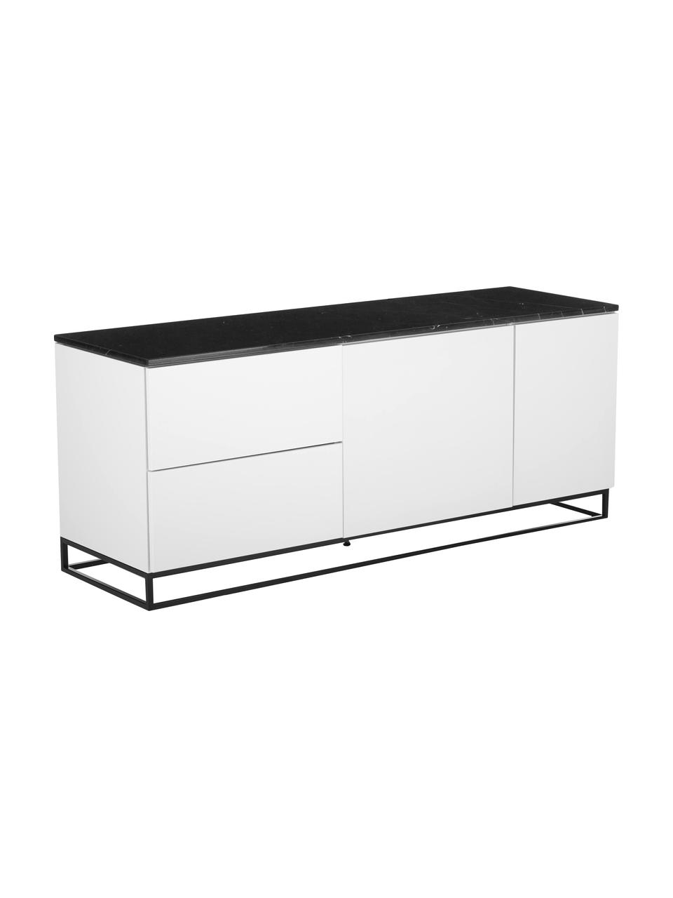 Credenza con piano in marmo Join, Mensola: marmo, Piedini: metallo verniciato, Bianco, nero, Larg. 160 x Alt. 66 cm