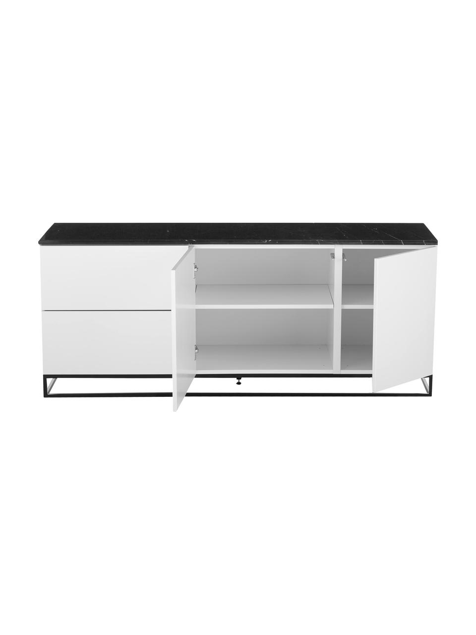 Credenza con piano in marmo Join, Mensola: marmo, Piedini: metallo verniciato, Bianco, nero, Larg. 160 x Alt. 66 cm