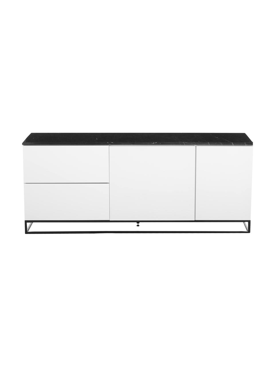 Sideboard Join mit schwarzer Marmorplatte, Ablagefläche: Marmor, Korpus: Mitteldichte Holzfaserpla, Füße: Metall, lackiert, Weiß, Schwarz, 160 x 66 cm