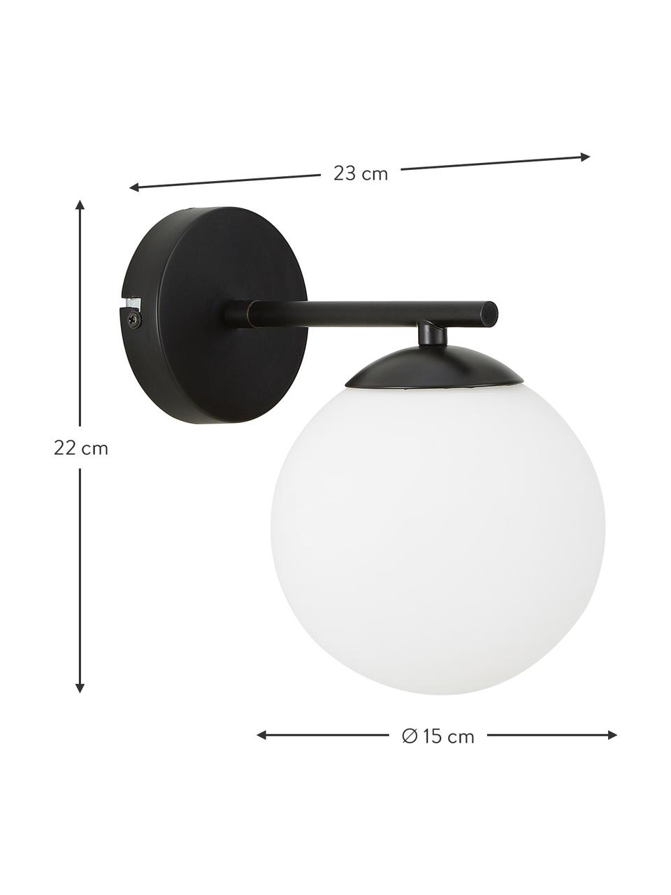 Kinkiet ze szkła opalowego Atlanta, Stelaż: metal malowany proszkowo, Biały, czarny, Ø 15 x W 22 cm