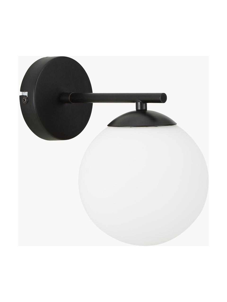Wandleuchte Atlanta aus Opalglas, Lampenschirm: Glas, Gestell: Metall, pulverbeschichtet, Weiß, Schwarz, Ø 15 x H 22 cm