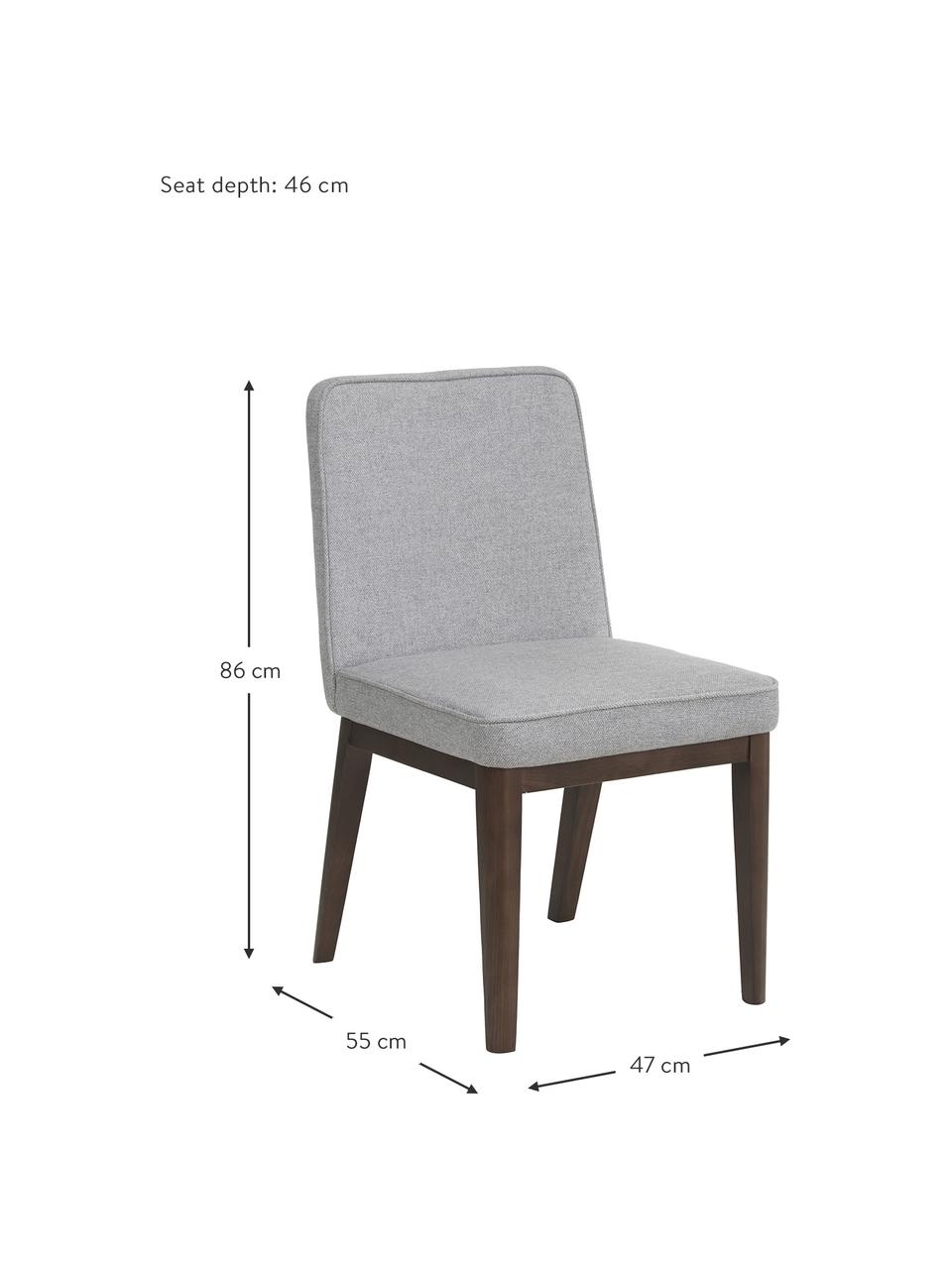 Sedia imbottita Koga, Rivestimento: 100% poliestere Il rivest, Gambe: legno di frassino, Cornice: metallo, Tessuto grigio, legno di frassino scuro, Larg. 47 x Alt. 86 cm