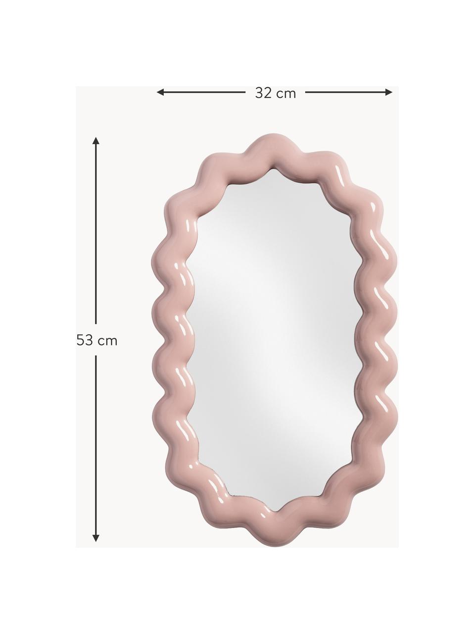 Ovaler Wandspiegel Zigzag, Rahmen: Polyresin, Spiegelfläche: Spiegelglas, Hellrosa, B 32 x H 53 cm