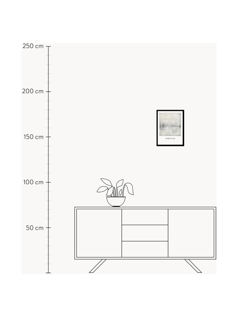 Gerahmter Digitaldruck Forever, Bild: Hartgepresster Karton, Rahmen: Eichenholz, Weiss, Schwarz, Grautöne, B 30 x H 40 cm