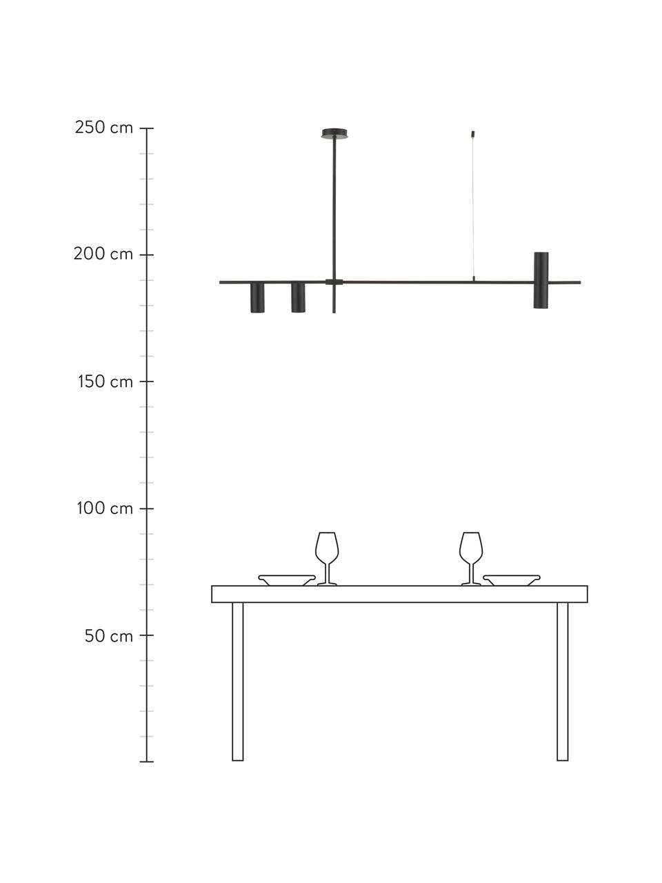 Grote hanglamp Cassandra, Lampenkap: gepoedercoat metaal, Baldakijn: gepoedercoat metaal, Mat zwart, B 143 x H 73 cm