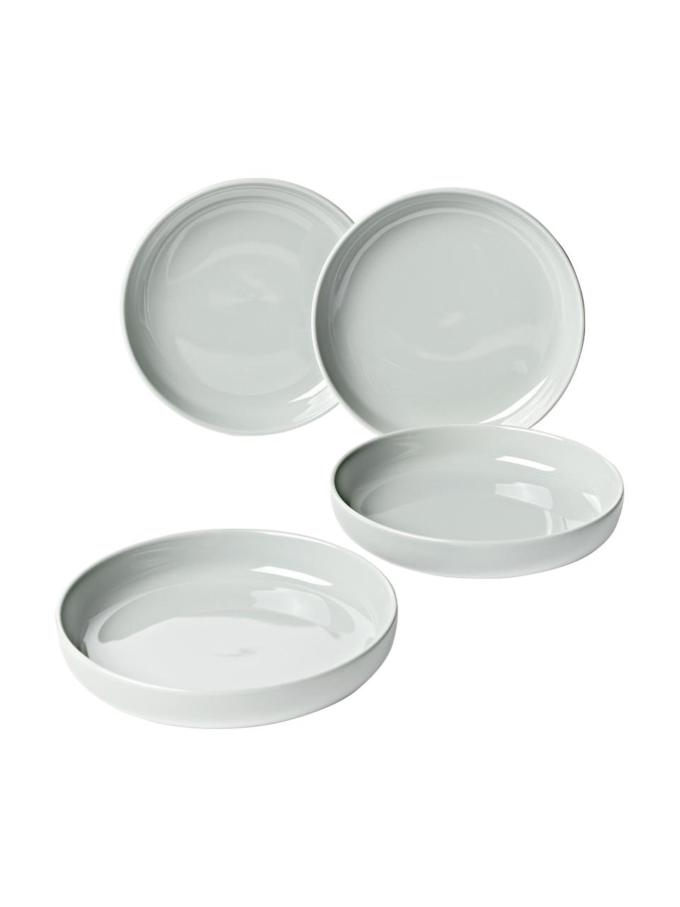 Assiettes creuses en porcelaine Nessa, 4 pièces, Porcelaine dure de haute qualité, Gris clair, Ø 21 cm