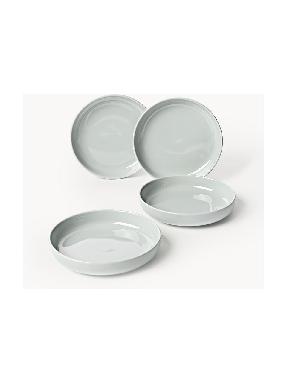 Assiettes creuses en porcelaine Nessa, 4 pièces, Porcelaine de haute qualité, émaillé, Gris clair, haute brillance, Ø 21 cm