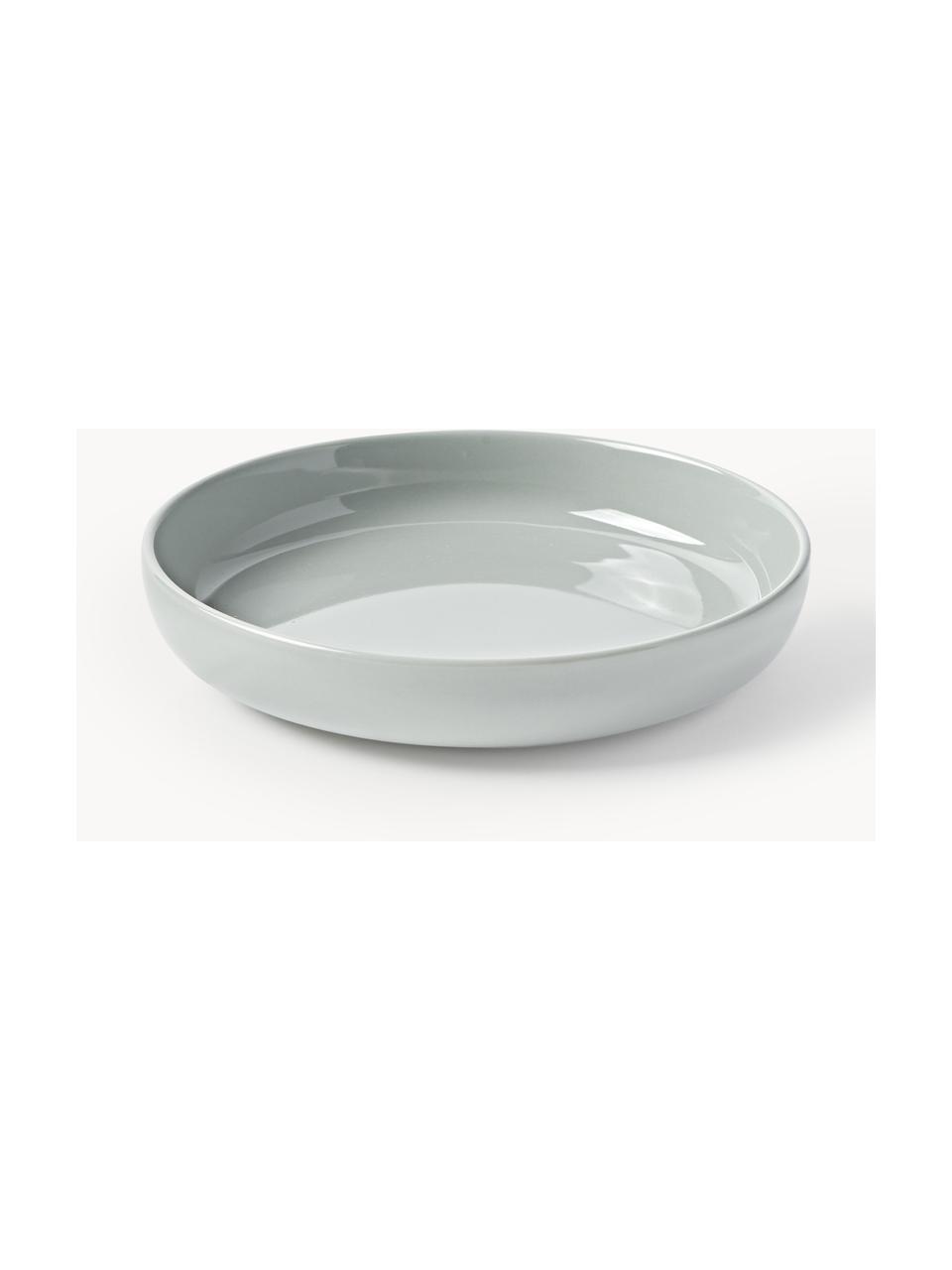Assiettes creuses en porcelaine Nessa, 4 pièces, Porcelaine de haute qualité, émaillé, Gris clair, haute brillance, Ø 21 cm