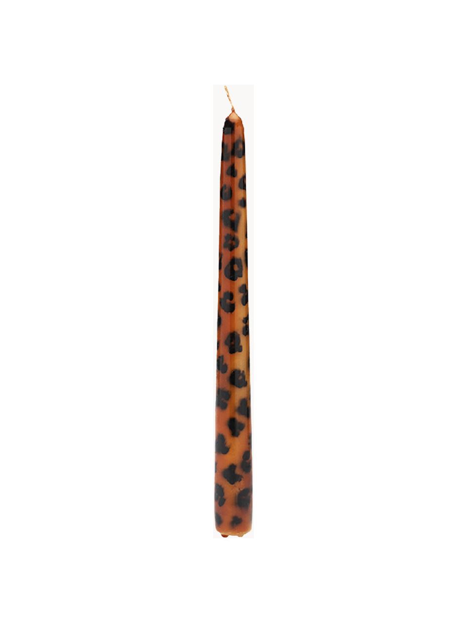 Handgemaakte steekkaarsen Leopard, 2 stuks, Paraffine, Lichtbruin, zwart, H 25 cm