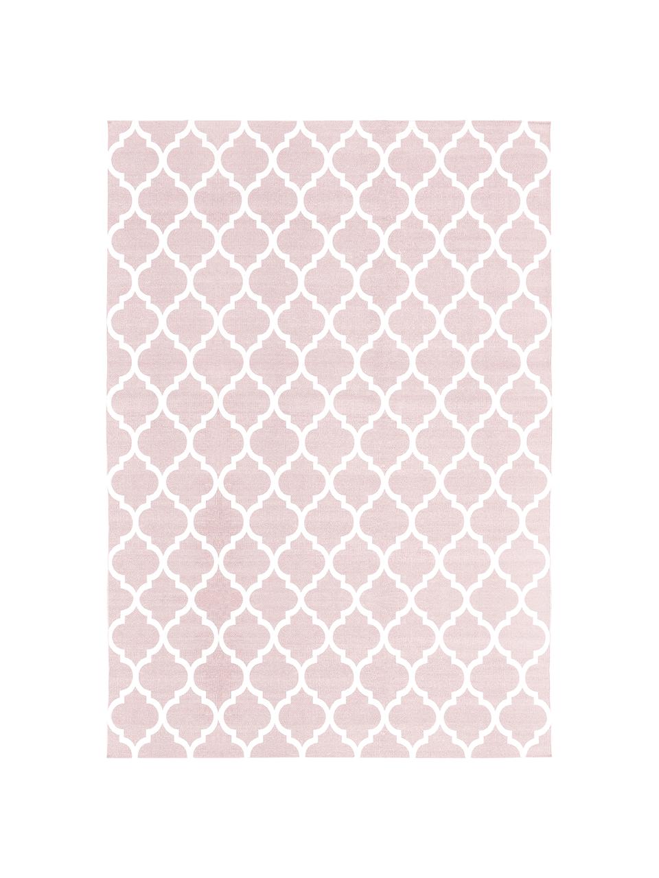 Dun  katoenen vloerkleed Amira in roze/wit, handgeweven, 100% katoen, Roze, crèmewit, B 160 x L 230 cm (maat M)