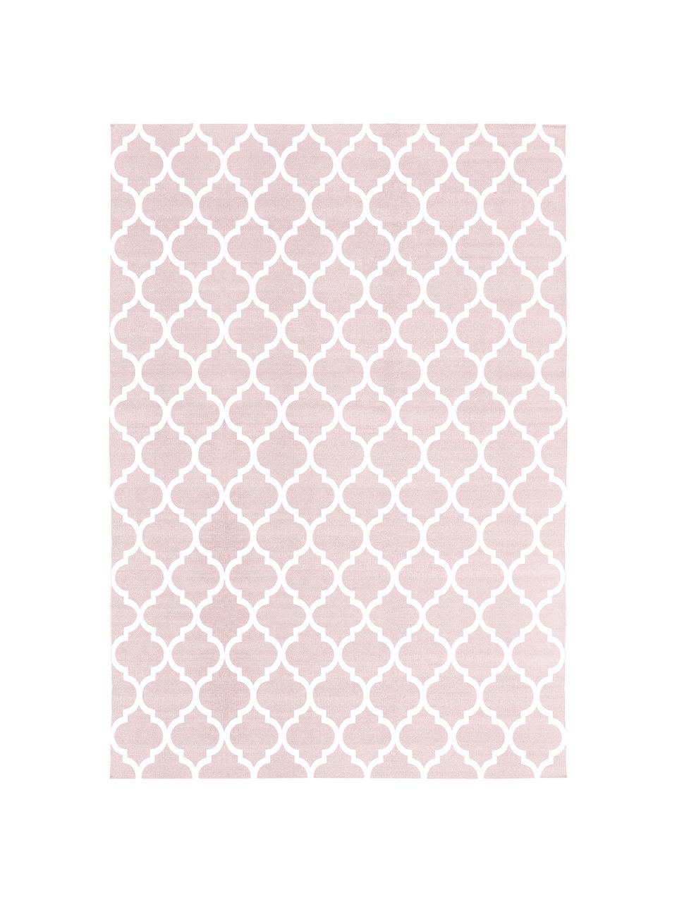 Tapis en coton fin tissé main rose Amira, 100 % coton, Rose, blanc crème, larg. 160 x long. 230 cm (taille M)