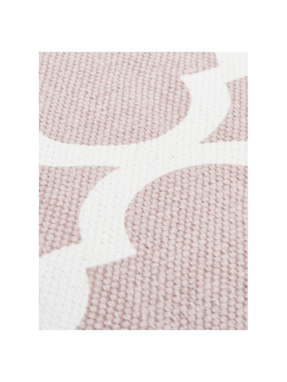 Tapis en coton fin tissé main rose Amira, 100 % coton, Rose, blanc crème, larg. 160 x long. 230 cm (taille M)
