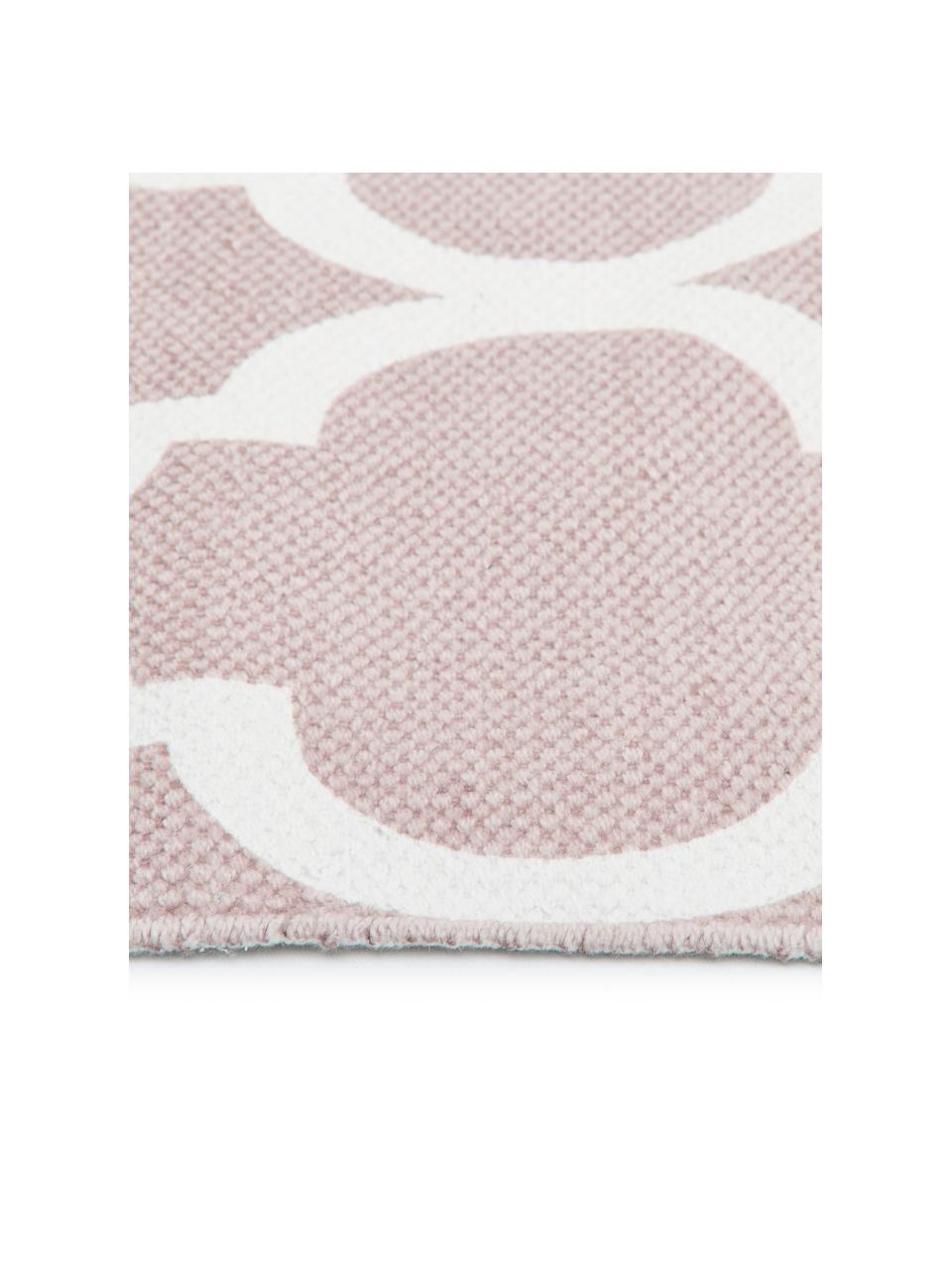 Tapis en coton fin tissé main rose Amira, 100 % coton, Rose, blanc crème, larg. 160 x long. 230 cm (taille M)