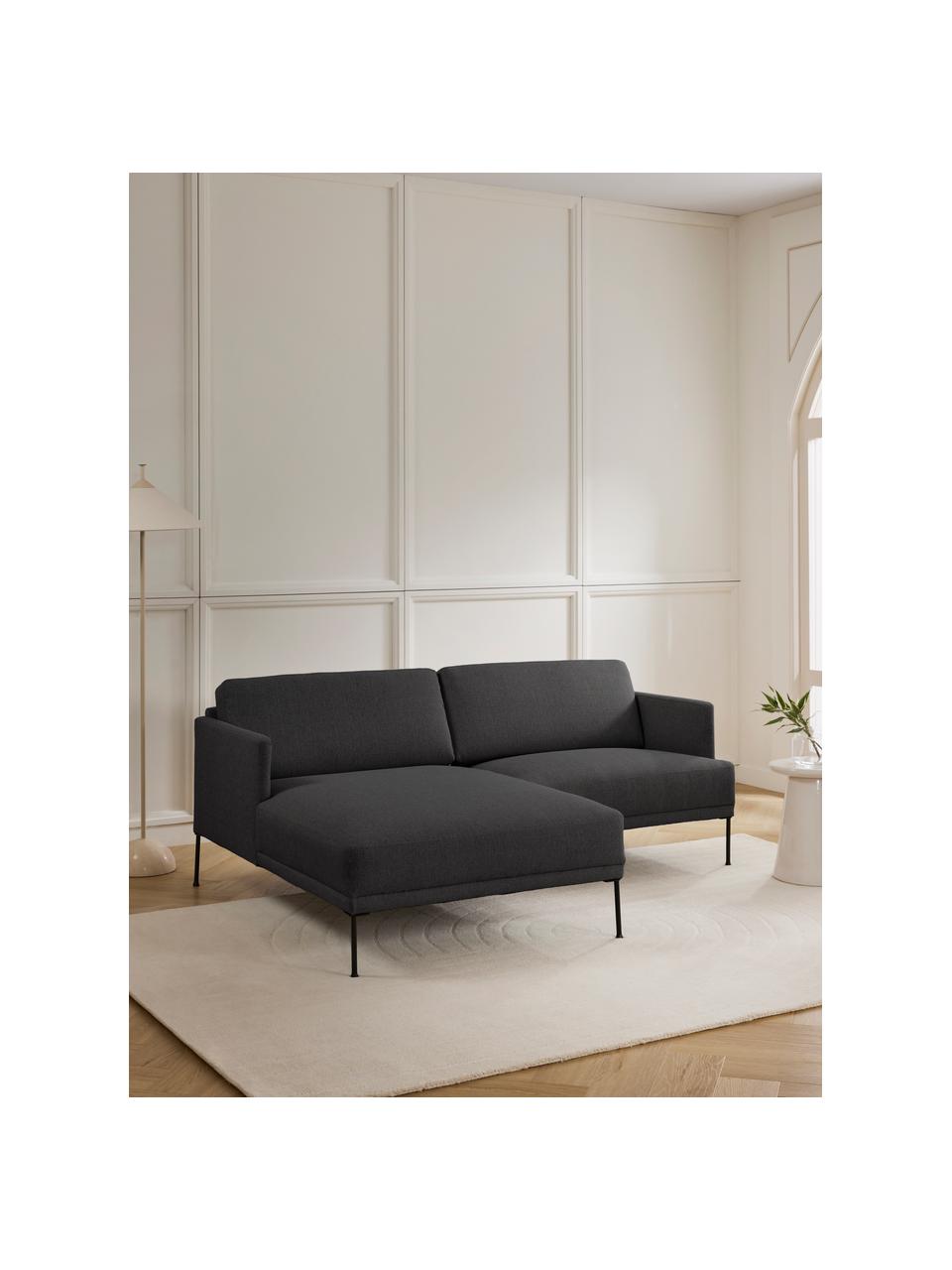 Sofá rinconera pequeño Fluente, Tapizado: 100% poliéster Alta resis, Estructura: madera de pino maciza con, Patas: metal con pintura en polv, Tejido gris oscuro, An 198 x F 152 cm, chaise longue izquierda