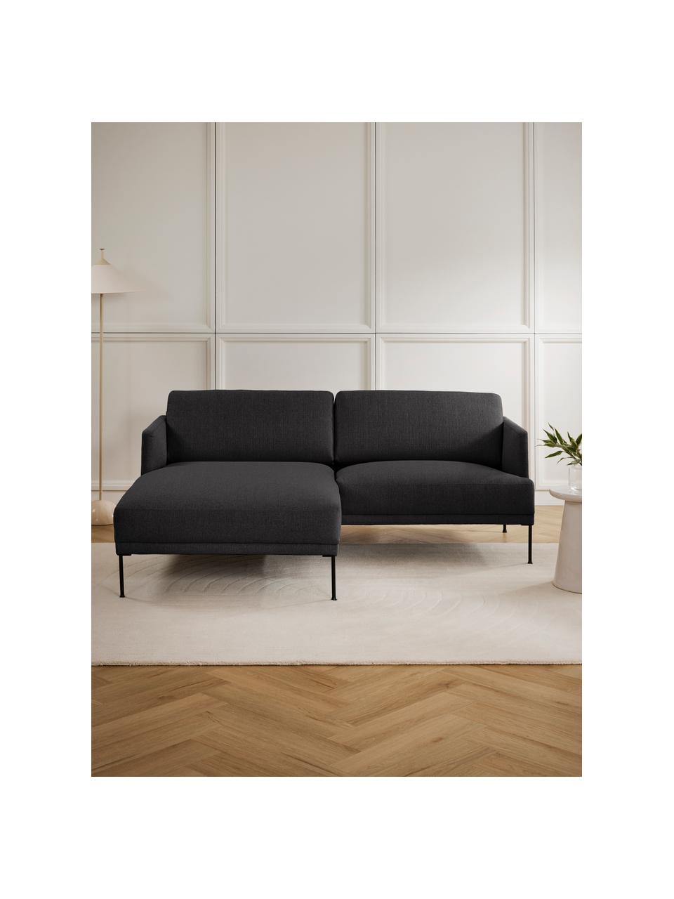 Kleines Ecksofa Fluente, Bezug: 100 % Polyester Der strap, Gestell: Massives Kiefernholz, Bir, Füße: Metall, pulverbeschichtet, Webstoff Anthrazit, B 198 x T 152 cm, Eckteil links