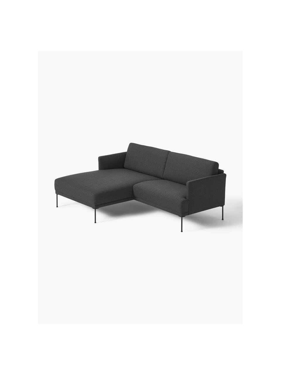 Sofa narożna Fluente, Tapicerka: 100% polipropylen Dzięki , Stelaż: lite drewno sosnowe, skle, Nogi: metal malowany proszkowo , Antracytowa tkanina, S 198 x G 152 cm, lewostronna