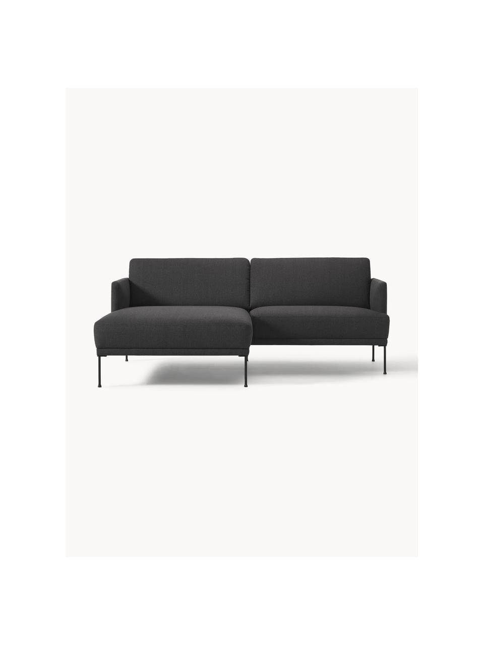 Sofa narożna Fluente, Tapicerka: 100% polipropylen Dzięki , Stelaż: lite drewno sosnowe, skle, Nogi: metal malowany proszkowo , Antracytowa tkanina, S 198 x G 152 cm, lewostronna