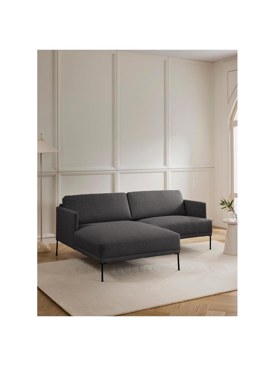 Kleines Ecksofa Fluente, Bezug: 100 % Polyester Der strap, Gestell: Massives Kiefernholz, Bir, Webstoff Anthrazit, B 198 x T 152 cm, Eckteil links