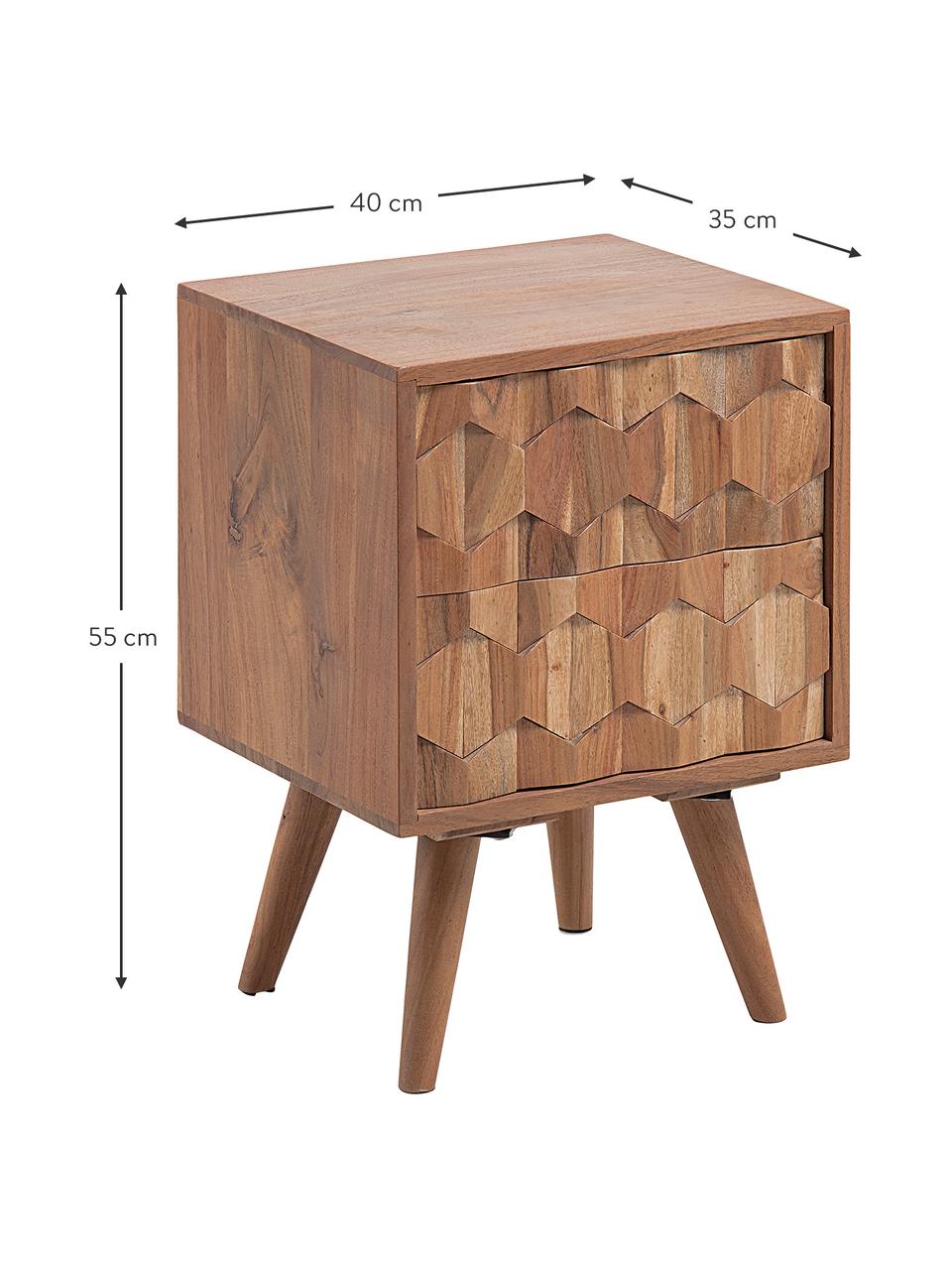 Nočný stolík so zásuvkou Khaleesi, Masívne prírodné akáciové drevo, Akáciové drevo, Š 40 x V 55 cm