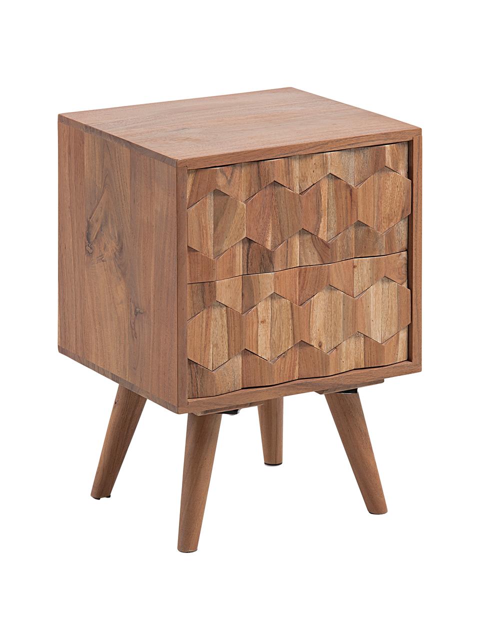Noční stolek se zásuvkou Khaleesi, Masivní přírodní akátové dřevo, Akáciové dřevo, Š 40 cm, V 55 cm