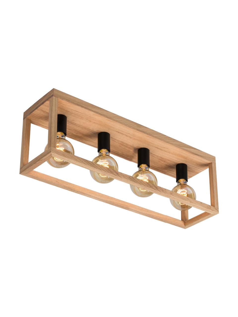 Plafondspot Kago van hout, Bruin, zwart, 68 x 25 cm