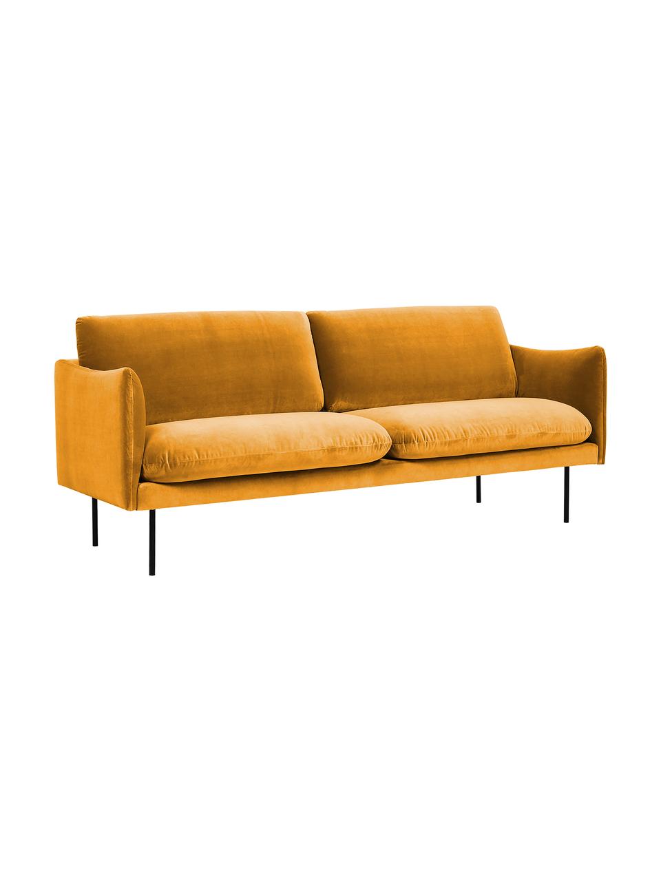 Samt-Sofa Moby (2-Sitzer), Bezug: Samt (Hochwertiger Polyes, Gestell: Massives Kiefernholz, FSC, Füße: Metall, pulverbeschichtet, Samt Senfgelb, B 170 x T 95 cm
