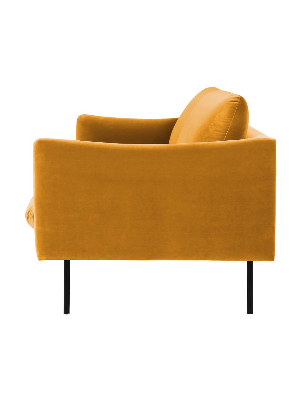 Fluwelen bank Moby (2-zits), Bekleding: fluweel (hoogwaardig poly, Frame: massief grenenhout, FSC-g, Poten: gepoedercoat metaal, Fluweel mosterdgeel, B 170 x D 95 cm